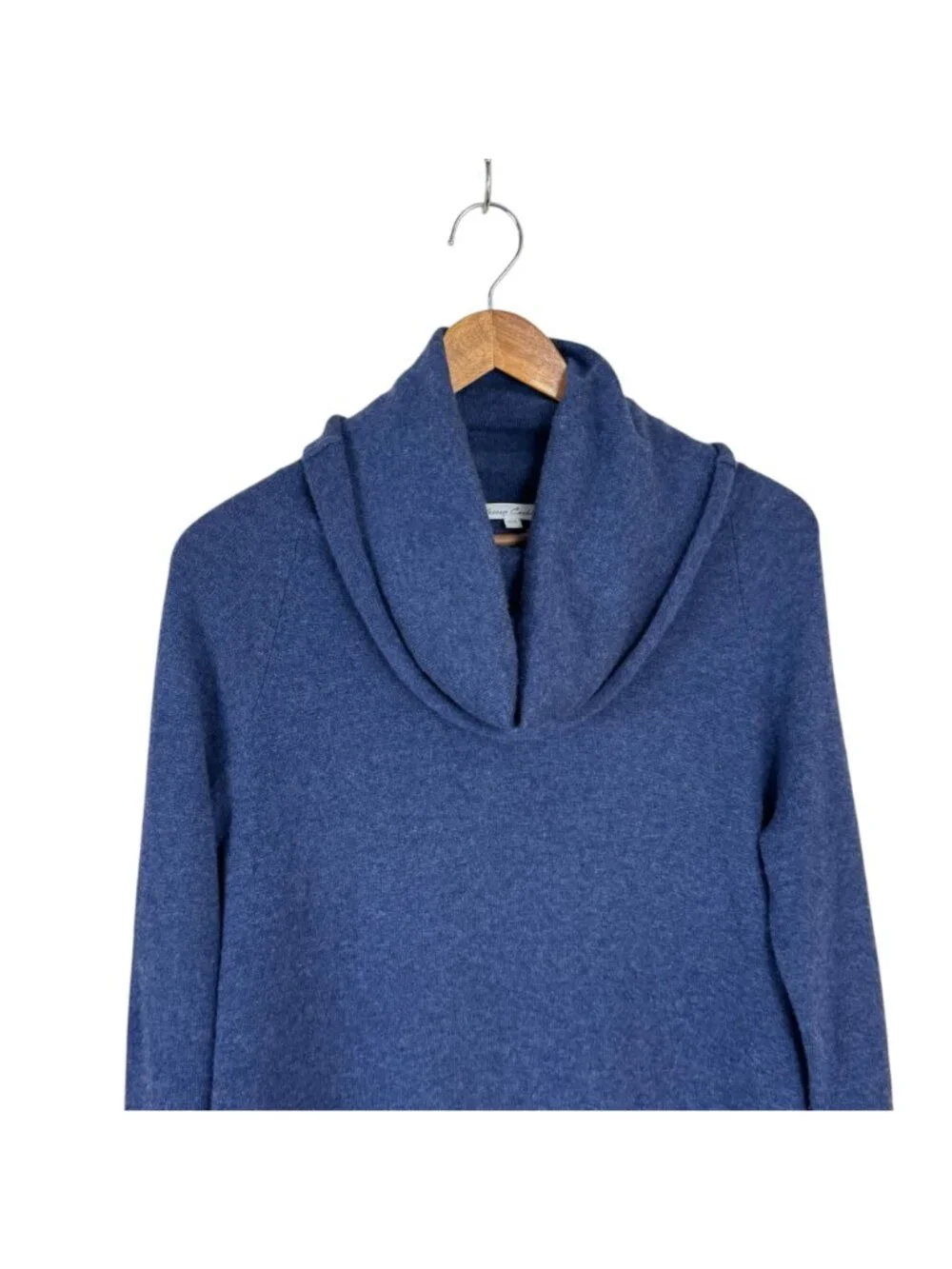 Blossom Cashmere Blue Cowl Neck Sweater Size XS Kangaroo Pocket Oversized Warm